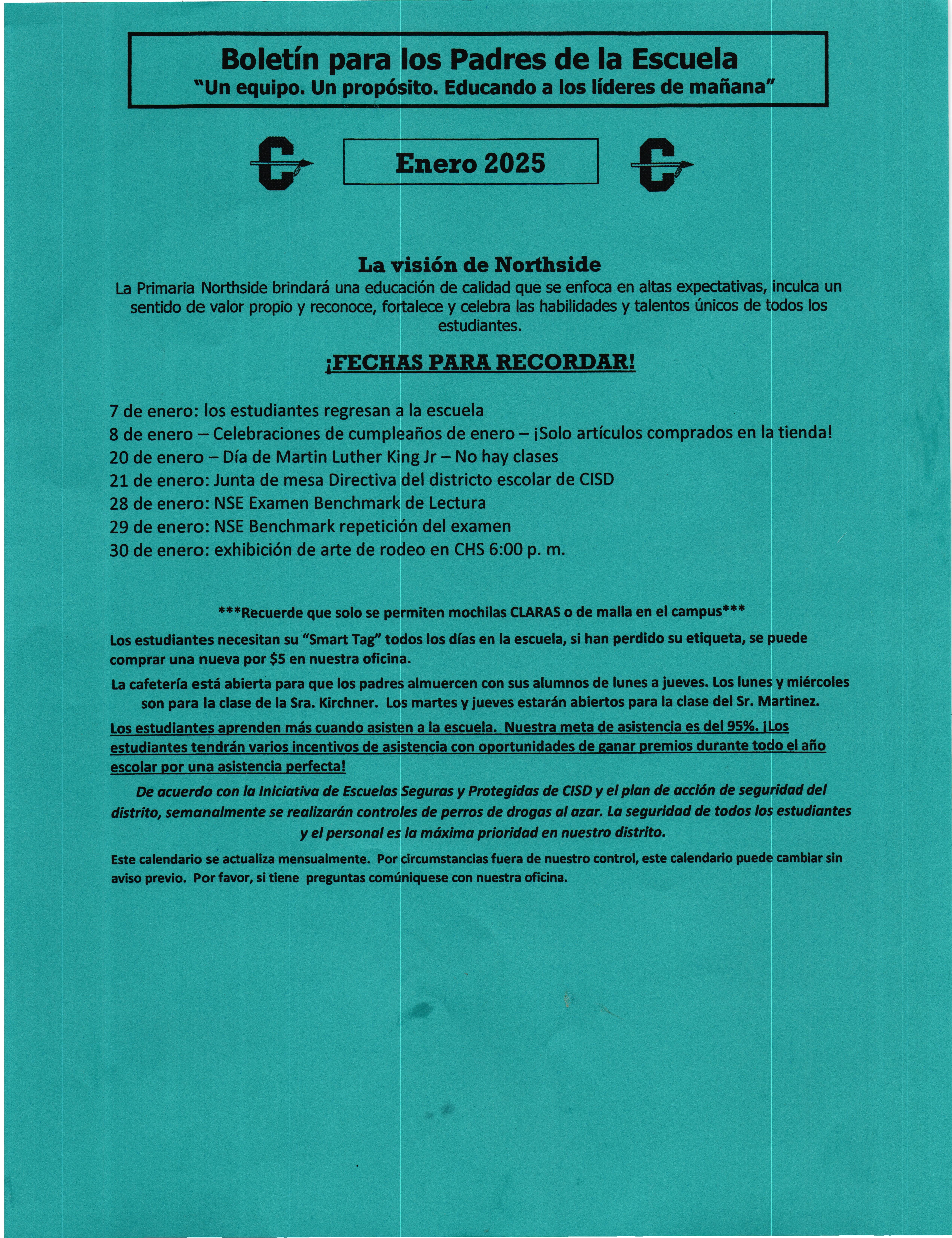 NSE January 2025 Calendar - Spanish